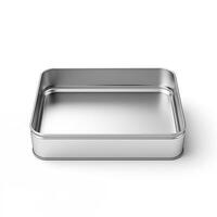 Rectangular tin box with an open lid. Metal box for various purposes. Isolate on a white back photo