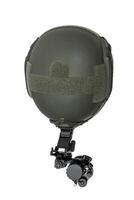 Night vision device attached to the helmet. A special device for observing in the dark. Equipment for the military, police and special forces. Isolate on a white background. photo