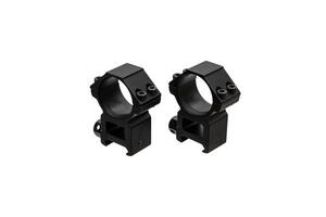 rápido desconectar montar hecho para participación un alcance en un rifle aislado en blanco atrás. rápido lanzamiento francotirador viga voladiza alcance montar. foto