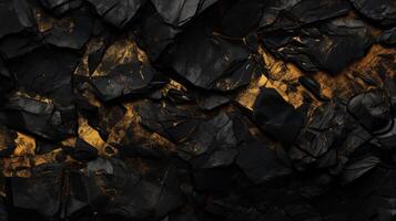 Rough dark stone texture with cracks and gold flecks. Dark back photo