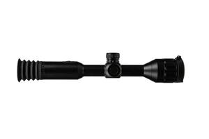 Modern sniper scope on a white background. Optical device for aiming and shooting at long distances. Sight with built-in thermal imager. Isolate on a white back photo