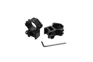 rápido desconectar montar hecho para participación un alcance en un rifle aislado en blanco atrás. rápido lanzamiento francotirador viga voladiza alcance montar. foto