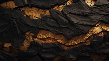 Rough dark stone texture with cracks and gold flecks. Dark back photo