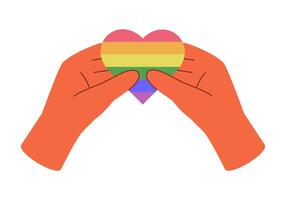 Couple Hands holding rainbow LGBT heart vector