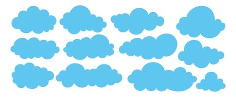 Set blue flat clouds, sky, clouds, clouds collection on white background. vector