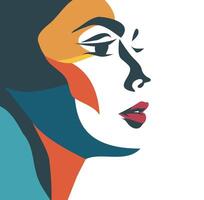 retrato bandera, de cerca cara retrato de un mujer en perfil. ilustración de un sencillo plano estilo. vector