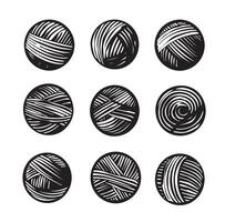 Ball of thread strokes circle texture set hand drawing style in black color isolated on white background for drawing, logo, emblem, label. Circle of handmade grunge stripes vector