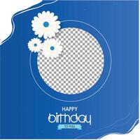 happy birthday photo frame decorated Blue and white background vector