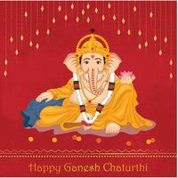 Ganesh chaturthi poster template with decorative red background vector