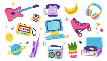 90s retro elements set. Concept of 90s. Stickers. Y2K, 2000s, 80s retro elements set. vector