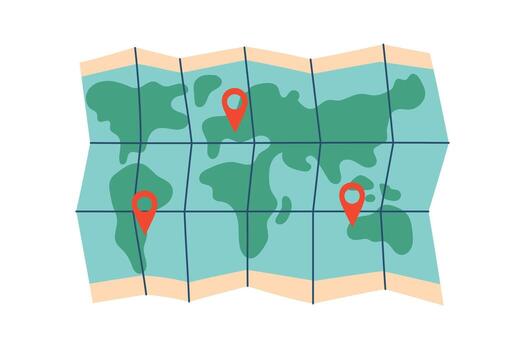 Summer travel destinations. World map with points of dectination isolated on white. Travel concept. vector