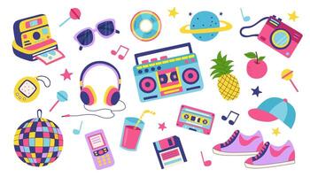 90s retro elements set. Concept of 90s. Stickers. Y2K, 2000s, 80s retro elements set. vector