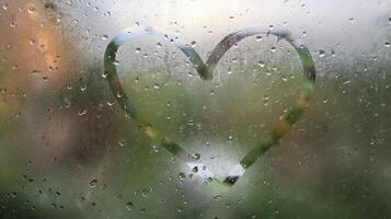 love you written on fogged or frozen window glass photo