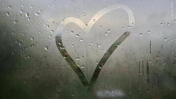 love you written on fogged or frozen window glass photo