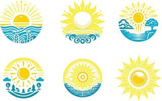 Set of sun and sea icon. Sun and sea illustration. vector