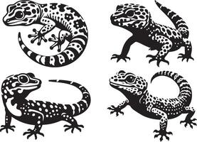 Silhouette of Leopard Gecko illustration set. vector