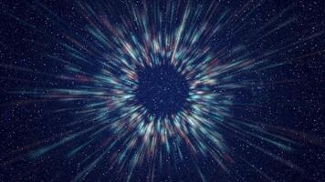 astratto animazione sfondo nel il modulo di volo nel iperspazio. video