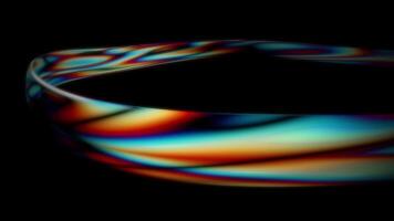 Abstract 3D circle, light effect as abstract looped background with light trails, stream of multicolor neon lines in space form rings. video