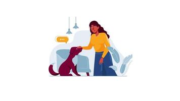 a woman is petting a dog in the living room video