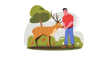 homme avec cerf dans le forêt, illustration video