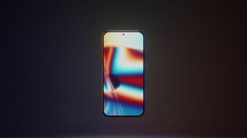 Smartphone Mobile Phone Rotating on dark background. Cellphone mockup in colorful lights.3D Render. High quality 4k footage video