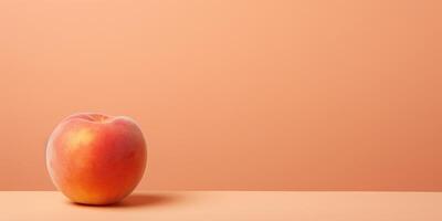 One Ripe Peach on Orange Background. Healthy Natural Food. Organic Nutrition photo