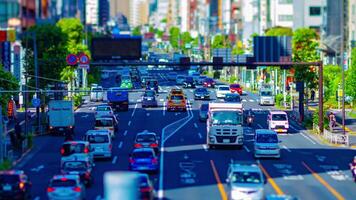 A timelapse of miniature traffic street at the downtown in Tokyo tiltshift zoom video