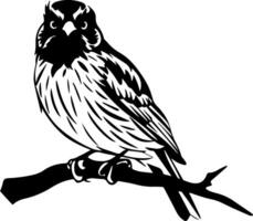 black and white illustration of a bird sitting on a branch vector