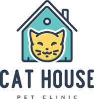 turquoise yellow minimalist cat house logo design vector