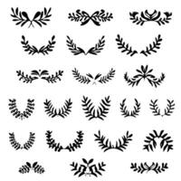 Hand-drawn Leaf Silhouette Frame Set. A set of bay leaves. vector