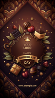 A chocolate themed poster with a crown and a bunch of chocolate treats psd