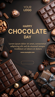 A poster for a chocolate day featuring a variety of chocolate treats psd