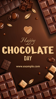 A chocolate themed poster with a heart and the words Happy Chocolate Day psd