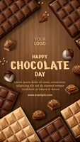 A poster for a Happy Chocolate Day featuring a variety of chocolate treats psd