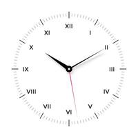 White clock face for with black and red pointer. Roman numerals vector