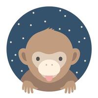 Animal set. Portrait in flat graphics - Monkey. illustration. vector