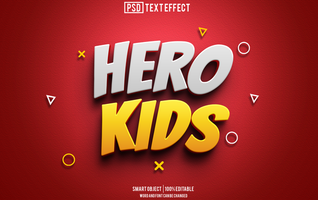 hero kids text effect, font editable, typography, 3d text psd