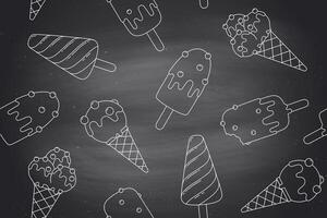 Seamless pattern with ice cream in line graphic on chlalk background vector