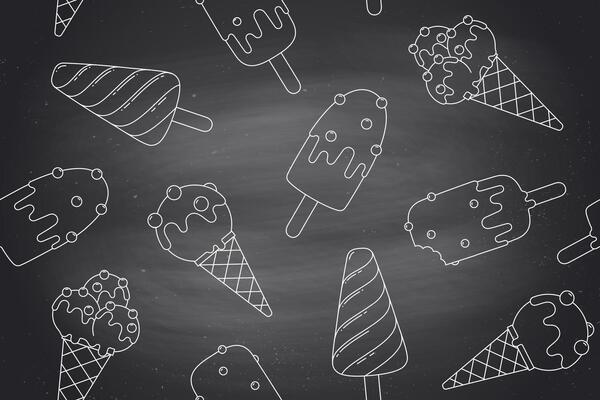 Seamless pattern with ice cream in line graphic on chlalk background