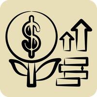 Icon Money Growth. related to Finance and Tax symbol. hand drawn style. simple design illustration vector