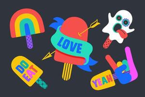 Ice Cream Stickers. Colorful fun stickers for ice cream vector