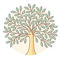 Icon of green tree in circle background. Colorful design vector