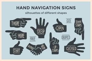 Hand navigation signs. silhouettes of different shapes vector