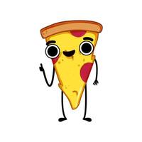 adorable Pizza rebanada personaje dibujos animados ilustración vector