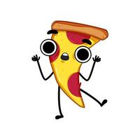 funny pizza slice character cartoon illustration vector