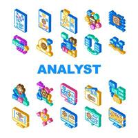 sistema analista datos negocio íconos conjunto vector