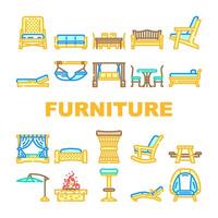 outdoor furniture garden terrace icons set vector