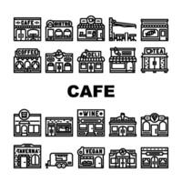 street cafe city outdoor icons set vector