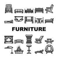 outdoor furniture garden terrace icons set vector