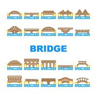 bridge road river construction icons set vector